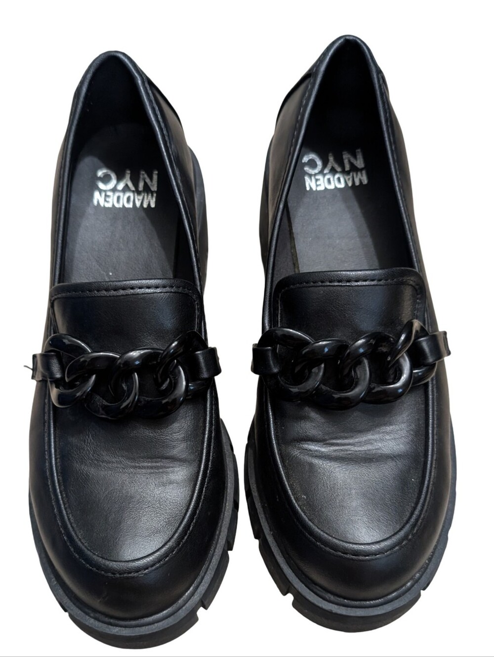 Madden NYC Black Chunky Platform Chain Loafers Size 7.5 - Picture 9 of 13